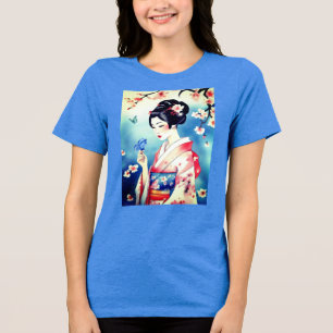 Camiseta Triblenda Mujer japonesa con una mariposa azul