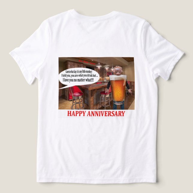 Camiseta Triblenda mujeres bella tee. feliz aniversario. orangutan b (Diseño Reverso )