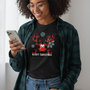 Camiseta Triblenda Mujeres Búfalo Cuadros Reno Feliz Navidad