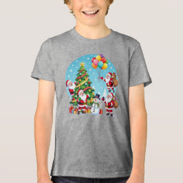 Camiseta Triblenda **“Multi-Santa Christmas Fun – 3D Cartoon Transpar