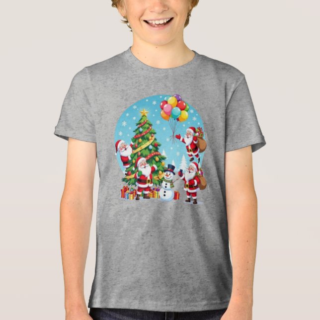Camiseta Triblenda **“Multi-Santa Christmas Fun – 3D Cartoon Transpar (Anverso)
