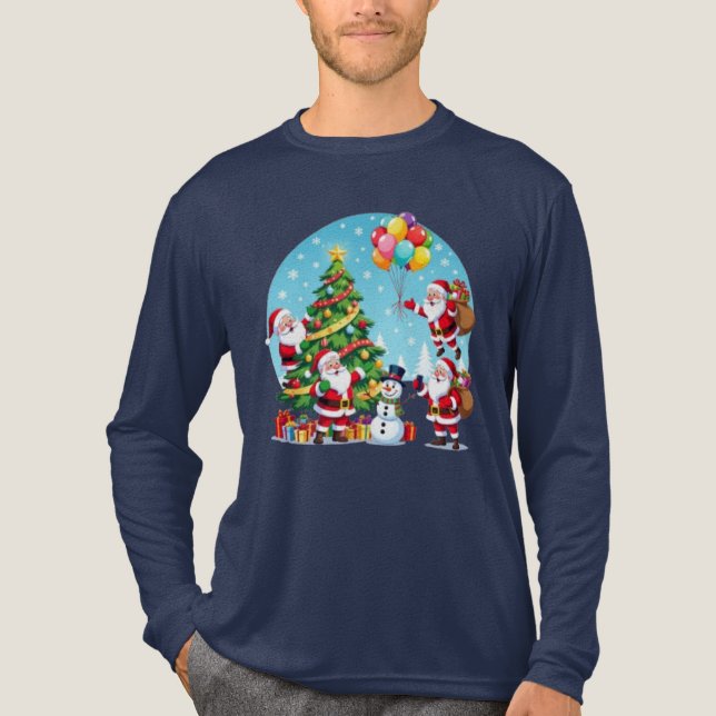 Camiseta Triblenda **“Multi-Santa Christmas Fun – 3D Cartoon Transpar (Anverso)