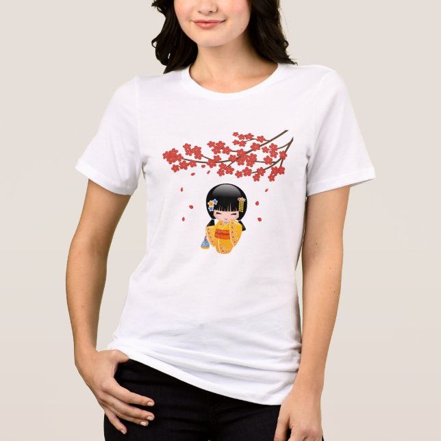 Camiseta Triblenda Muñeca kokeshi de verano - Chica Geisha de Kimono  (Anverso)