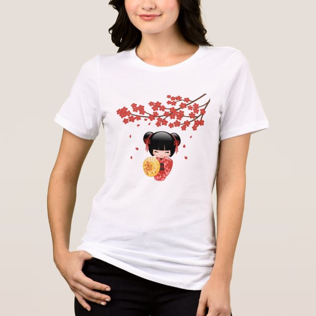 Camiseta Triblenda Muñeca roja Sakura Kokeshi - Geisha japonesa (Anverso)