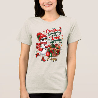 Camiseta Triblenda Muñeco de Nieve de Compras de Navidad es Mi Lengua