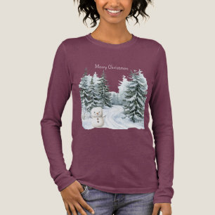 Camiseta Triblenda Muñeco de nieve feliz adorable árboles de Navidad 