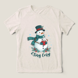 Camiseta Triblenda Muñeco de Nieve Invernal Acogedor Con Cacao Calien