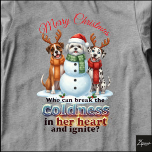 Camiseta Triblenda Muñeco de Nieve Perros Amigos Navideños Cuernecill