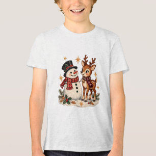 Camiseta Triblenda Muñeco de nieve y reno lindos Amigos de invierno