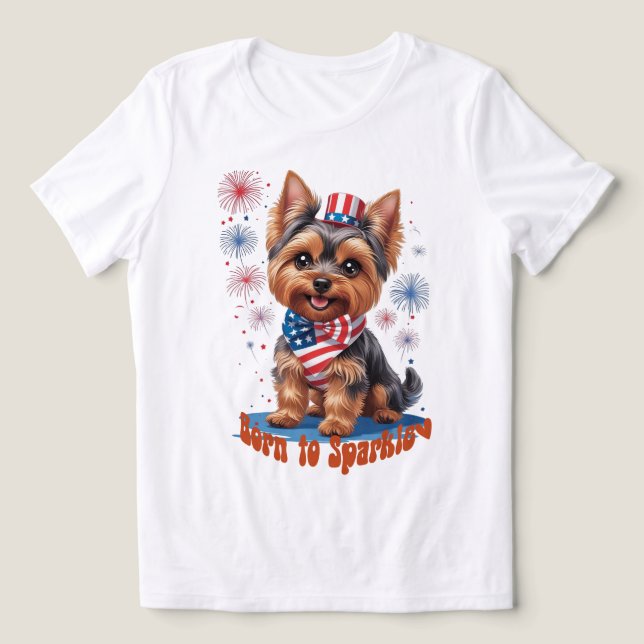 Camiseta Triblenda Nacido en Sparkle - Cute Yorkie 4 de Julio Patriot (Diseño delantero )