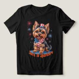 Camiseta Triblenda Nacido en Sparkle - Cute Yorkie 4 de Julio Patriot