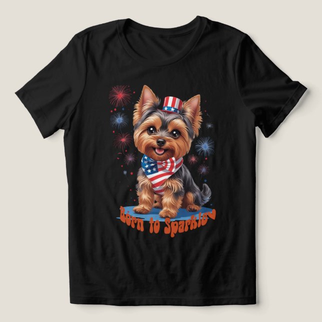 Camiseta Triblenda Nacido en Sparkle - Cute Yorkie 4 de Julio Patriot (Diseño delantero )