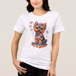 Camiseta Triblenda Nacido en Sparkle - Cute Yorkie 4 de Julio Patriot