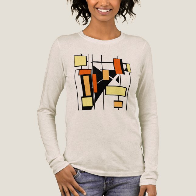 Camiseta Triblenda Naranja Amarillo Formas blancas negras estilo arte (Anverso)