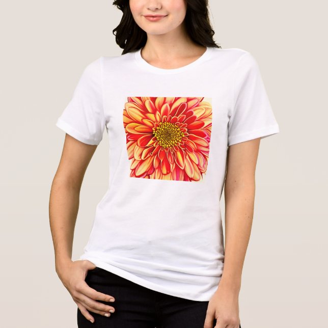 Camiseta Triblenda Naranja gigante y flor de Aster amarillo dorado (Anverso)