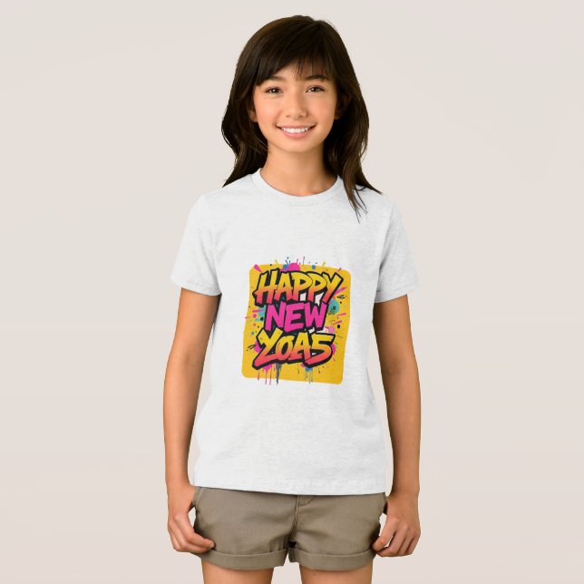 Camiseta Triblenda Naranja y rosa Feliz Año Nuevo 2025 ( Anverso Completo)