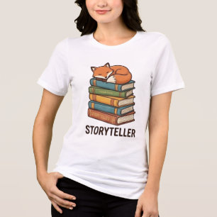 Camiseta Triblenda Narrador Zorro Durmiendo Sobre Pila de Libros