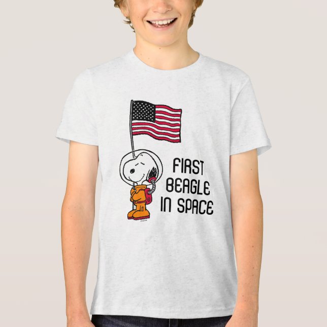 Camiseta Triblenda NASA| Snoopy con astronauta de bandera (Anverso)