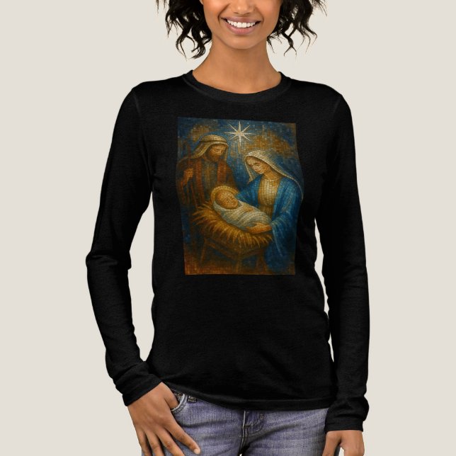 Camiseta Triblenda Nativity Stained Glass Mosaic | Holy Family  (Anverso)
