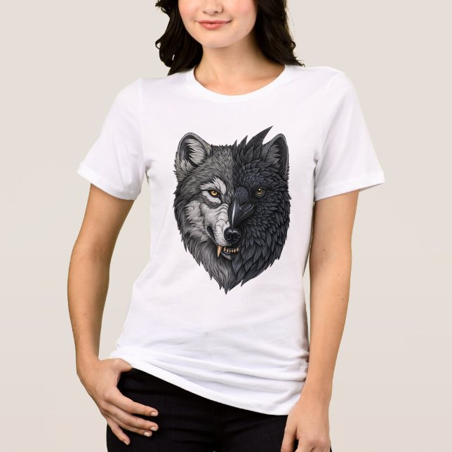 Camiseta Triblenda Naturaleza silvestre Crow-Wolf Raven (Anverso)