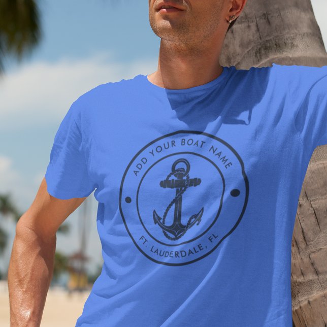 Camiseta Triblenda Nautical Anchor Boating Personalizado (Nautical Anchor Navy Blue Boat Name Cruise T-Shirt)