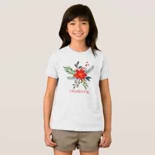 Camiseta Triblenda Navidad Feliz de Poinsettia Roja personalizada