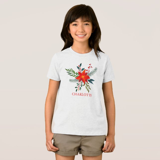 Camiseta Triblenda Navidad Feliz de Poinsettia Roja personalizada ( Anverso Completo)