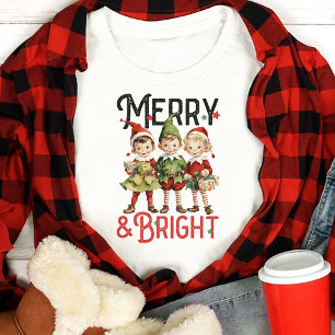 Camiseta Triblenda Navidad vintage de duende Alegre y Brillante