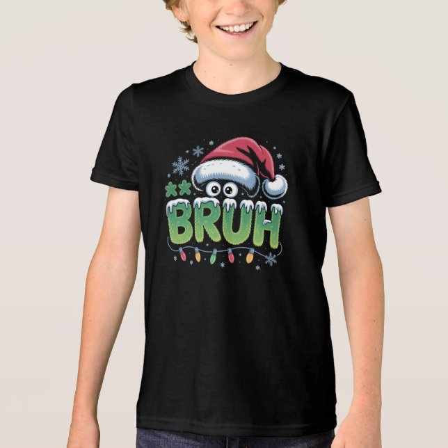 Camiseta Triblenda Navidades Bruh Meme Santa Hat Niños (Anverso)