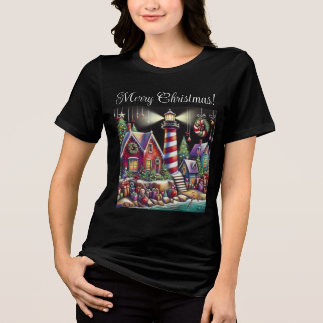 Camiseta Triblenda Navidades caprichosos faro morado rosado rojo (Anverso)