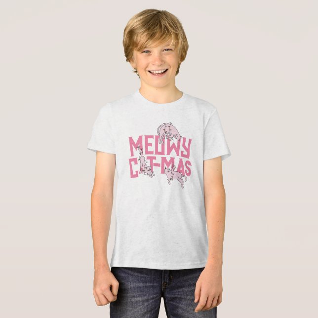Camiseta Triblenda Navidades de gato curado festividad rosa ligera (Anverso Completo)