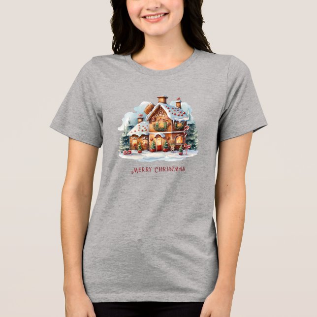 Camiseta Triblenda Navidades de la casa de pan de jengibre festividad (Anverso)