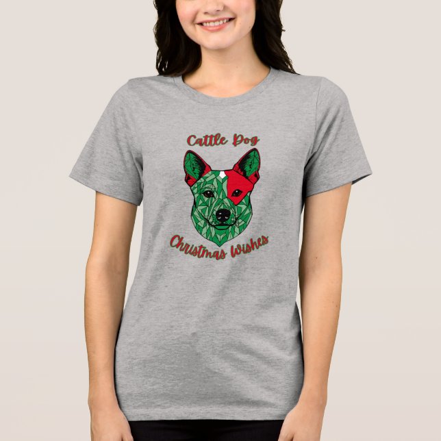 Camiseta Triblenda Navidades de perro de ganado bovino (Anverso)