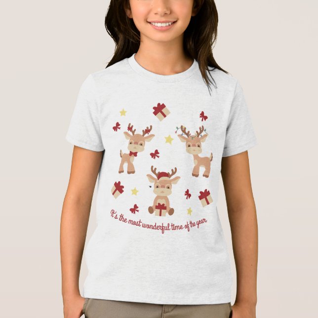 Camiseta Triblenda Navidades de renos bonitos días festivos niños mod (Anverso)