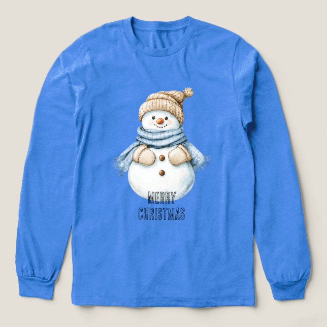 Camiseta Triblenda Navidades de Snowman blancos con crema azul (Diseño traserp)
