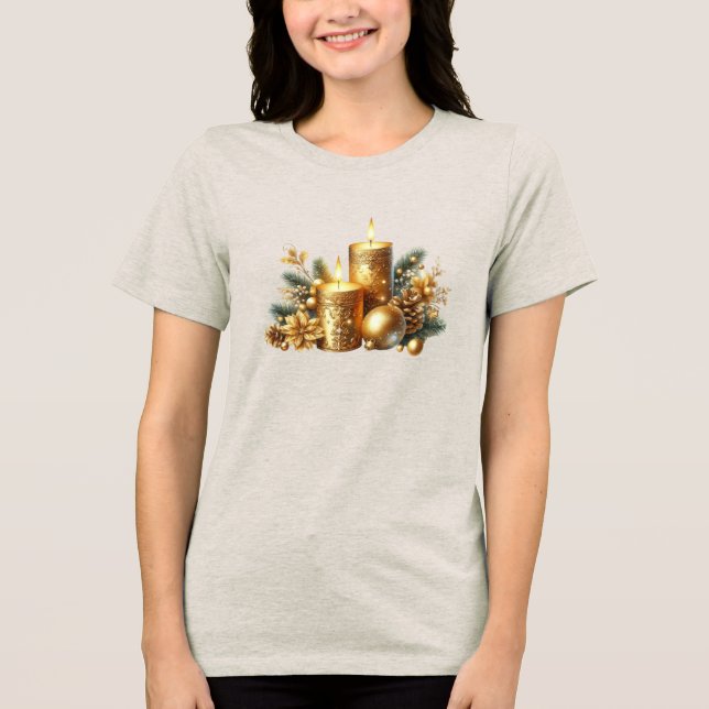 Camiseta Triblenda Navidades de velas de oro festejan camiseta femeni (Anverso)