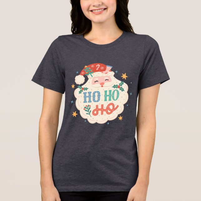 Camiseta Triblenda Navidades del Retro Ho Ho Santa Festividad (Anverso)