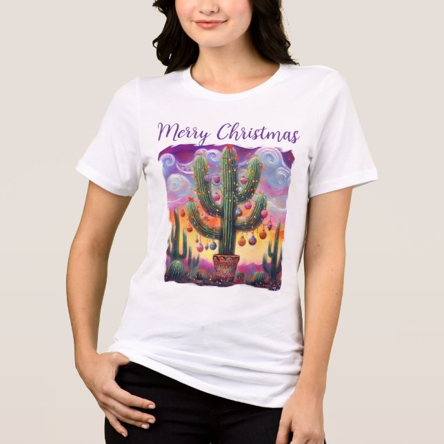 Camiseta Triblenda Navidades en el desierto Saguaro Cactus al suroest (Anverso)