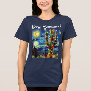 Camiseta Triblenda Navidades en el desierto Saguaro Cactus al suroest