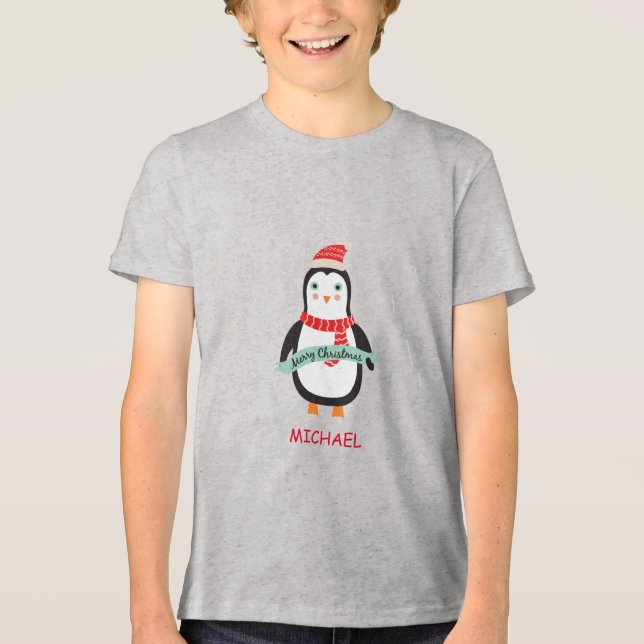 Camiseta Triblenda Navidades inteligentes penquin "Feliz Navidad" Per (Anverso)