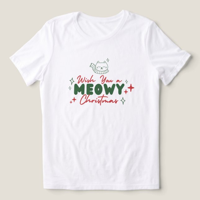 Camiseta Triblenda Navidades Meowy de Gatos Rojos y Verdes (Diseño delantero )