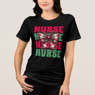 Camiseta Triblenda Navidades retro Enfermera Coquette Bow