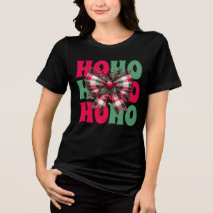 Camiseta Triblenda Navidades Retro Ho Ho Ho Ho Coquette Bow