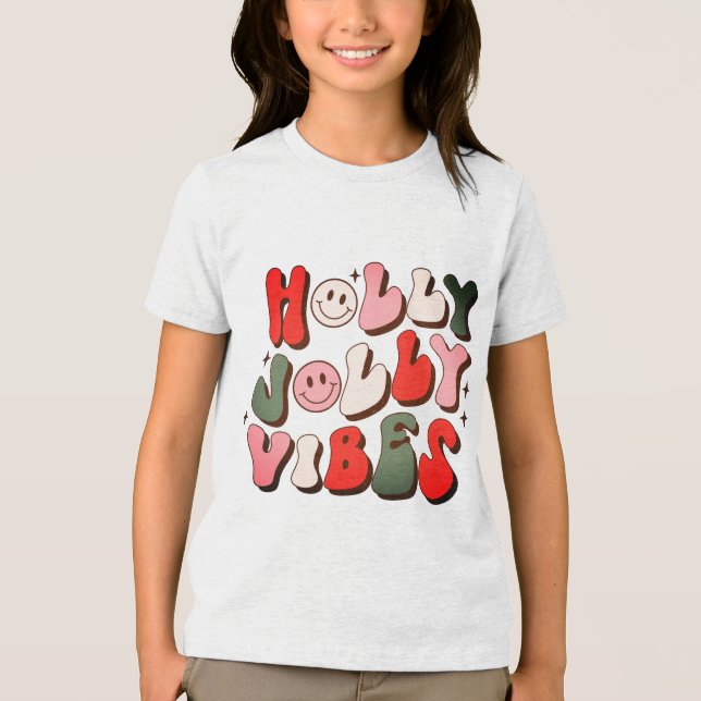 Camiseta Triblenda Navidades Retro Holly Jolly Vibes Festividades de  (Anverso)