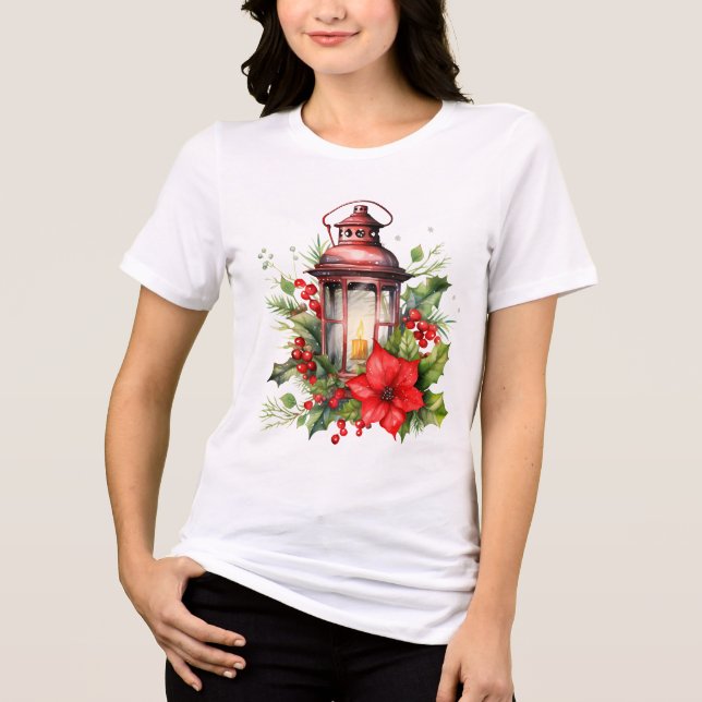 Camiseta Triblenda Navidades rojos Lantern Poinsettia y Pine (Anverso)