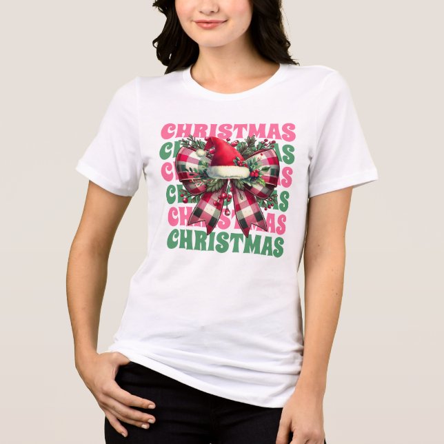 Camiseta Triblenda Navidades rosados de Coquette Santa Bow (Anverso)