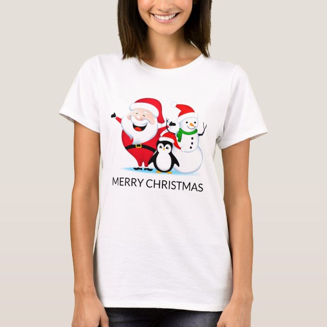 Camiseta Triblenda Navidades Santa Claus Snowman y Penguin (Anverso)