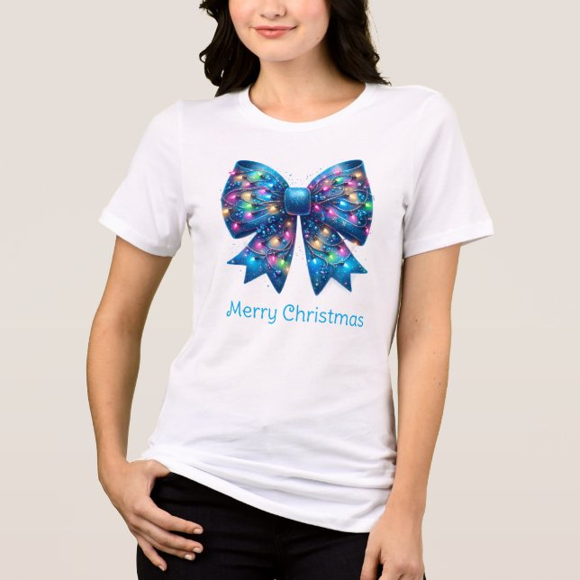 Camiseta Triblenda Navidades Vivid Blue Coquette Lights Bow (Anverso)