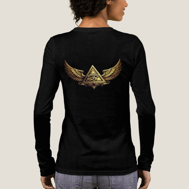 Camiseta Triblenda NeoAnkh | 3D Gold Eye of Horus & Winged Pyramid (Reverso )