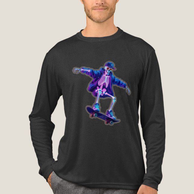 Camiseta Triblenda Neon 3D Skeleton Skateboarding – Funny Streetwear  (Anverso)